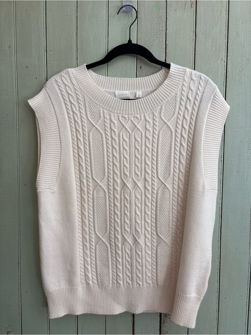 Cyrus Cream Cable-Knit Sleeveless Crew Sweater